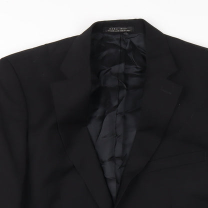 Zara Mens Black Polyester Jacket Blazer Size 38 Regular