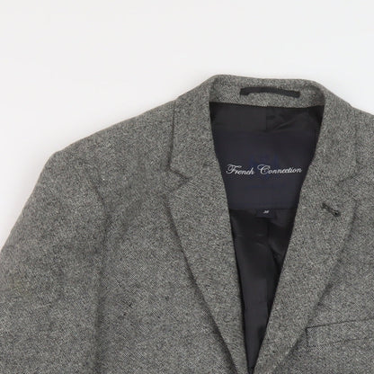 Close-up detail of French Connection men’s grey wool jacket suit jacket, size 36, regular