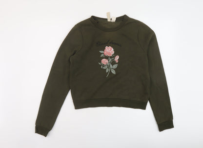 H&M Womens Green Cotton Pullover Sweatshirt Size S Pullover - Vintage