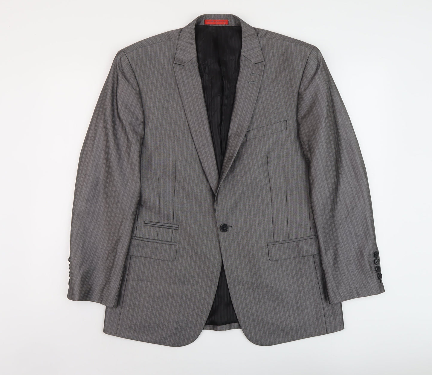 Skoples Mens Grey Striped Polyester Jacket Suit Jacket Size 38 Regular