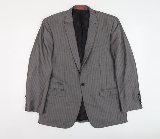 Skoples Mens Grey Striped Polyester Jacket Suit Jacket Size 38 Regular