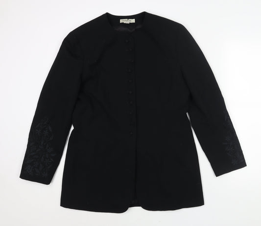 Ann Tayolor Womens Black Jacket Size 12 Button - Floral Embroidered Sleeves