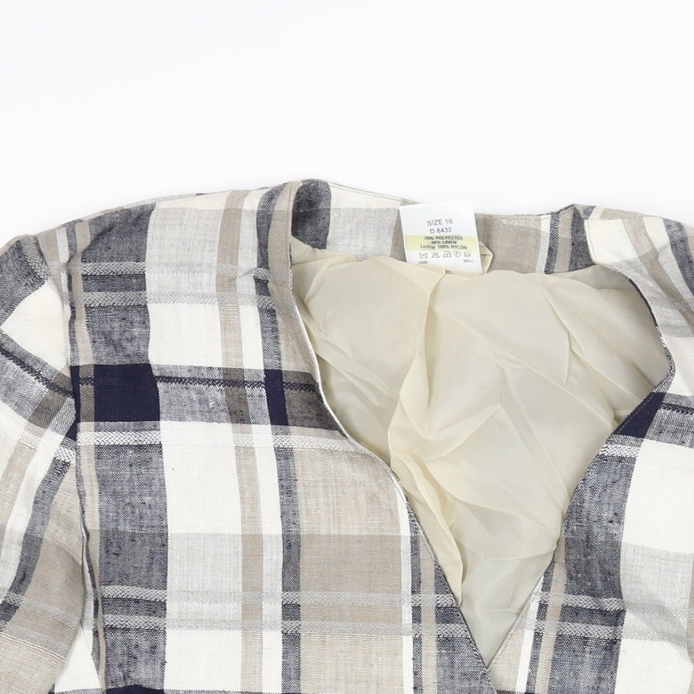 Close-up detail of Fashion Extra women’s beige check jacket, size UK 16, button - double breasted
