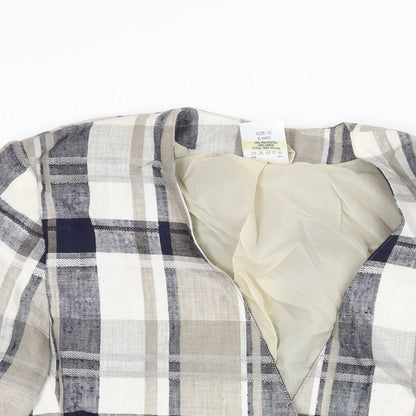 Close-up detail of Fashion Extra women’s beige check jacket, size UK 16, button - double breasted