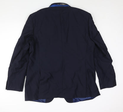 Back view of Autograph men’s blue wool jacket suit jacket, size 46, regular