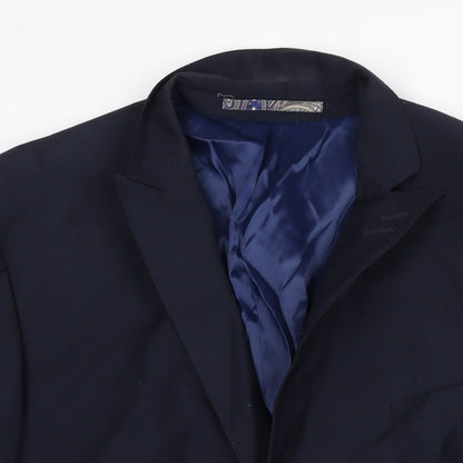 Close-up detail of Autograph men’s blue wool jacket suit jacket, size 46, regular