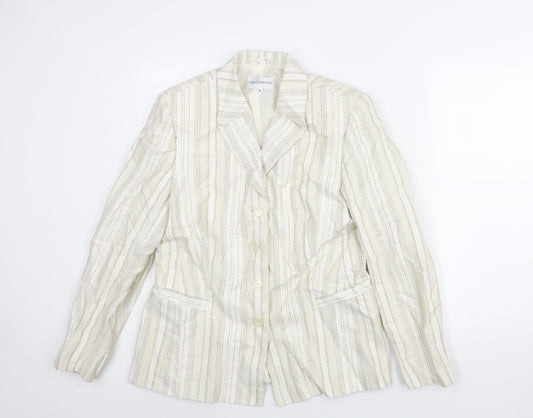 Gray & Osbourn Womens Ivory Striped Jacket Blazer Size 16 Button