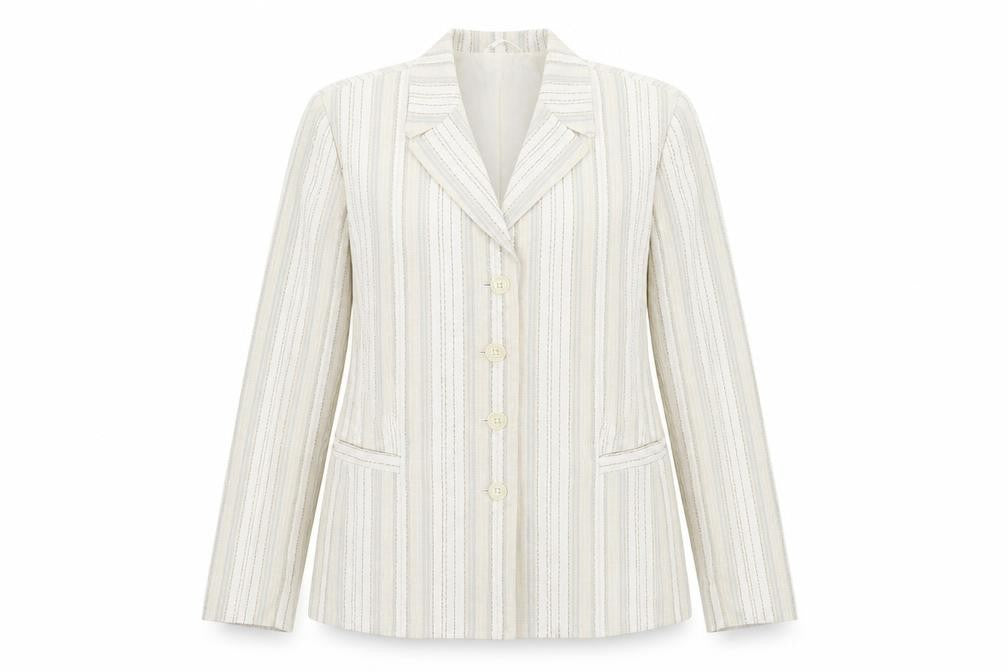 Gray & Osbourn Womens Ivory Striped Jacket Blazer Size 16 Button