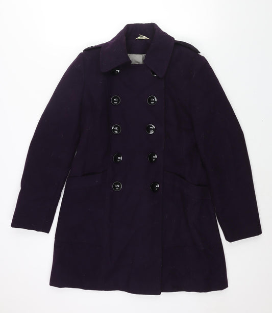 Marks and Spencer Womens Purple Pea Coat Coat Size 12 Button - Double Breasted