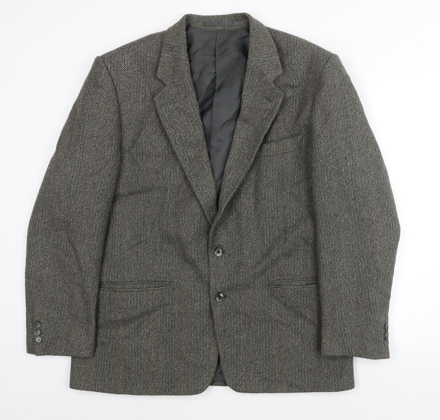 Four Seasons Mens Grey Herringbone Wool Jacket Suit Jacket Size 44 Regular