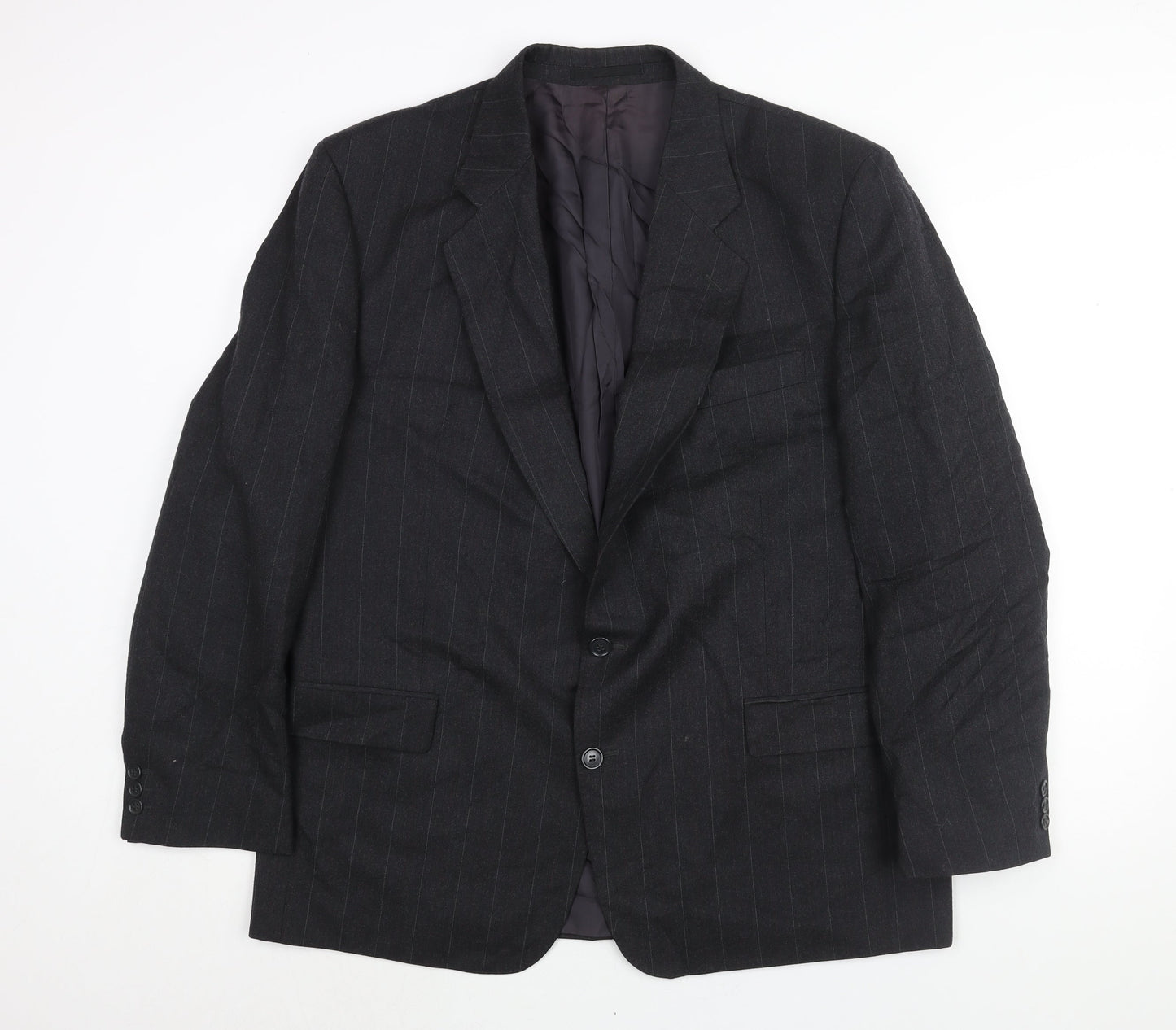 Alpha Plus Mens Grey Striped Wool Jacket Suit Jacket Size 46 Regular