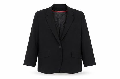 Front view of ASOS women’s black polyester jacket suit jacket, size UK 12