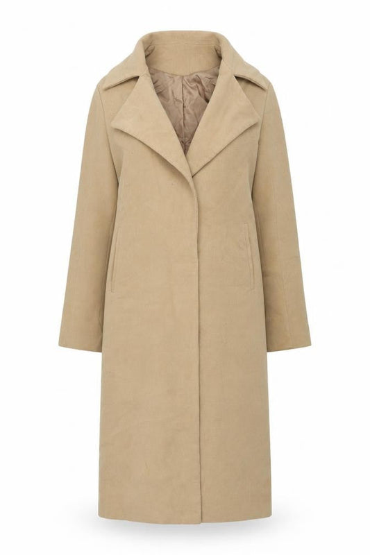 Front view of Missguided women’s brown overcoat coat, size UK 8, - no closure