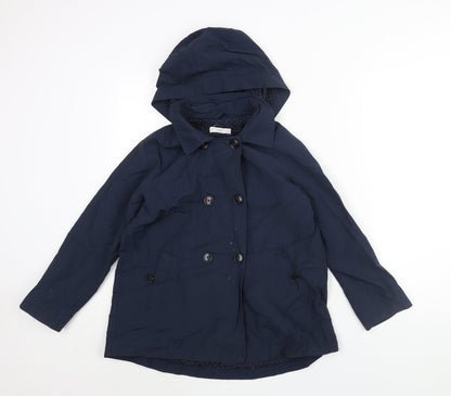 Additional front view of Mango girls’ blue trench coat coat, size 10, years button - hooded