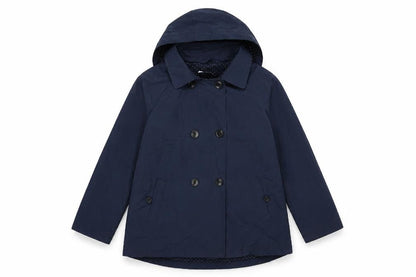 Front view of Mango girls’ blue trench coat coat, size 10, years button - hooded