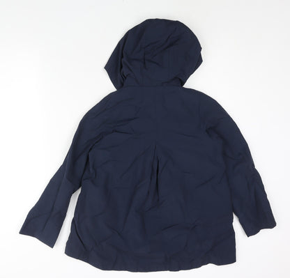 Back view of Mango girls’ blue trench coat coat, size 10, years button - hooded