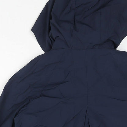 Brand and care label for Mango girls’ blue trench coat coat, size 10, years button - hooded