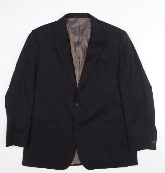 marks and Mens Black Striped Wool Jacket Suit Jacket Size 44 Regular