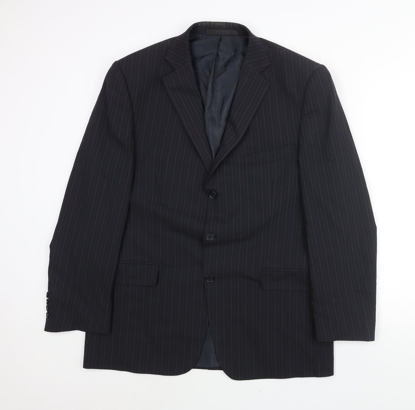 Marks and Mens Blue Striped Polyester Jacket Suit Jacket Size 42 Regular