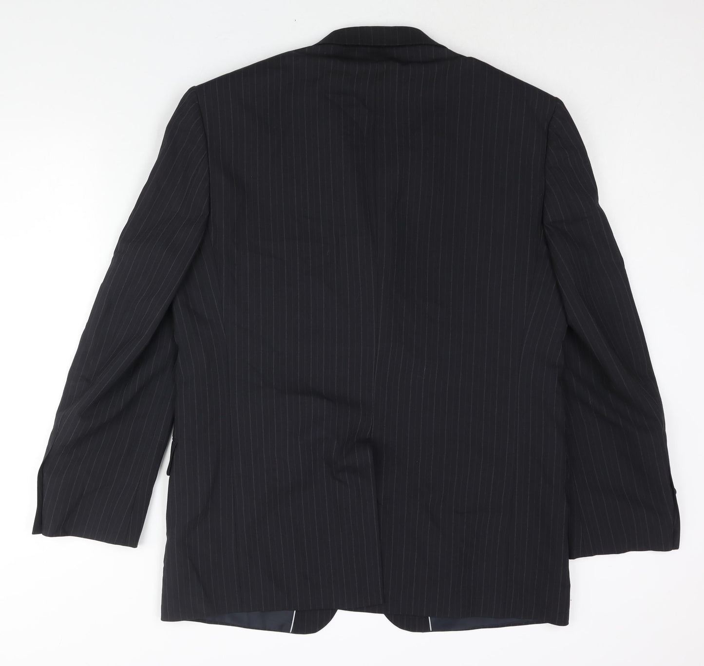 Marks and Mens Blue Striped Polyester Jacket Suit Jacket Size 42 Regular