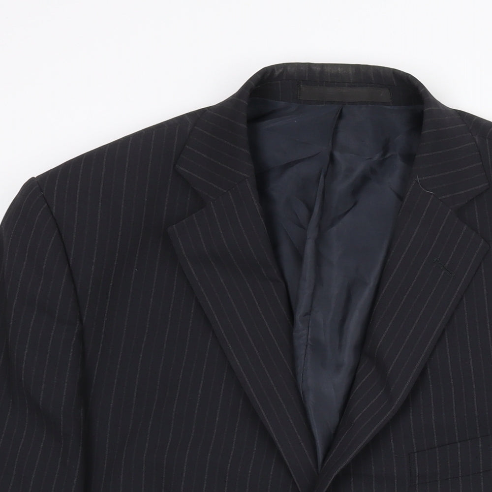 Marks and Mens Blue Striped Polyester Jacket Suit Jacket Size 42 Regular