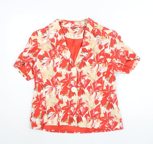 Anna Rose Womens Red Floral Jacket Size 14 Button