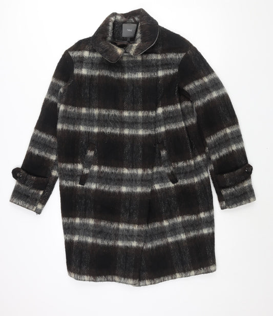 NEXT Womens Brown Check Overcoat Coat Size 6 Snap