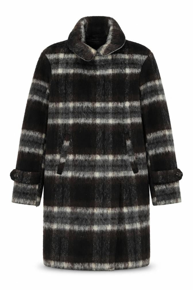 NEXT Womens Brown Check Overcoat Coat Size 6 Snap