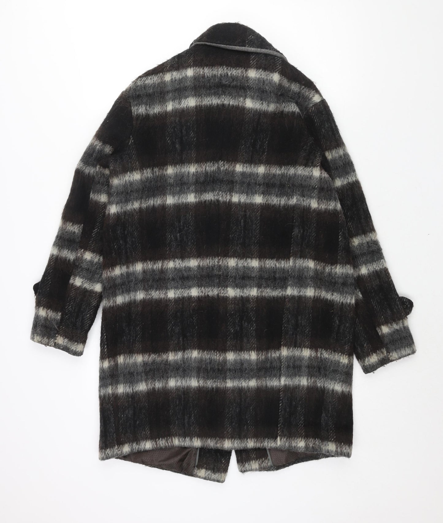 NEXT Womens Brown Check Overcoat Coat Size 6 Snap
