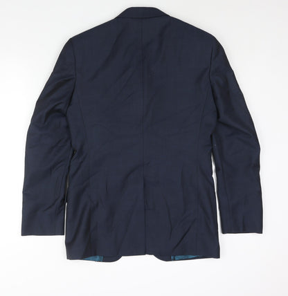 Back view of Autograph men’s blue polyester jacket suit jacket, size 36, regular