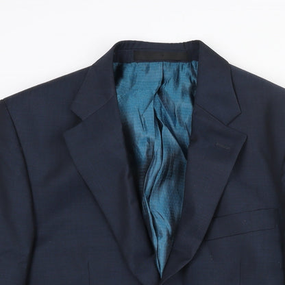 Close-up detail of Autograph men’s blue polyester jacket suit jacket, size 36, regular