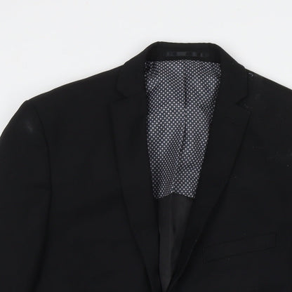 Close-up detail of Red Herring men’s black polyester jacket suit jacket, size 38, regular