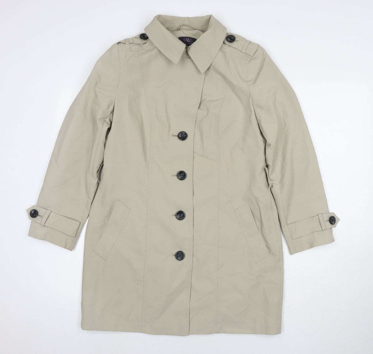 Marks & Spencer Womens Beige Trench Coat Jacket Size 12 Button