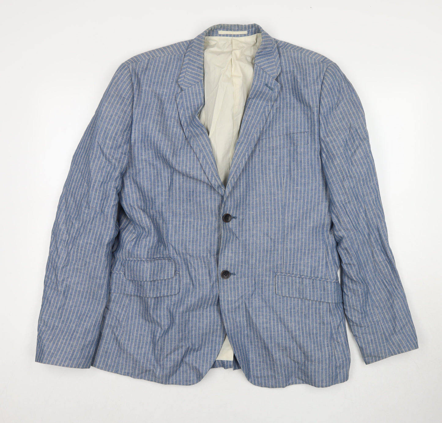 RJR.John Rocha Mens Blue Striped Cotton Jacket Suit Jacket Size 42 Regular