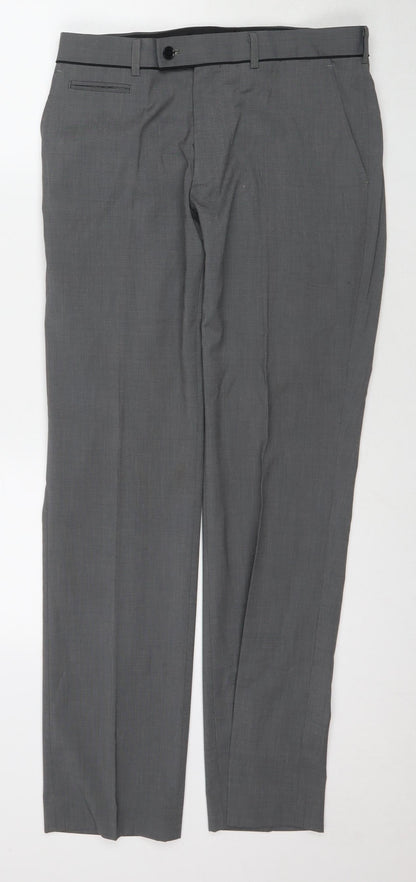 Additional front view of Taylor & Wright men’s grey polyester trousers, size 30, in, 31-inch leg regular zip