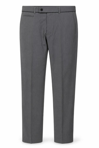 Front view of Taylor & Wright men’s grey polyester trousers, size 30, in, 31-inch leg regular zip
