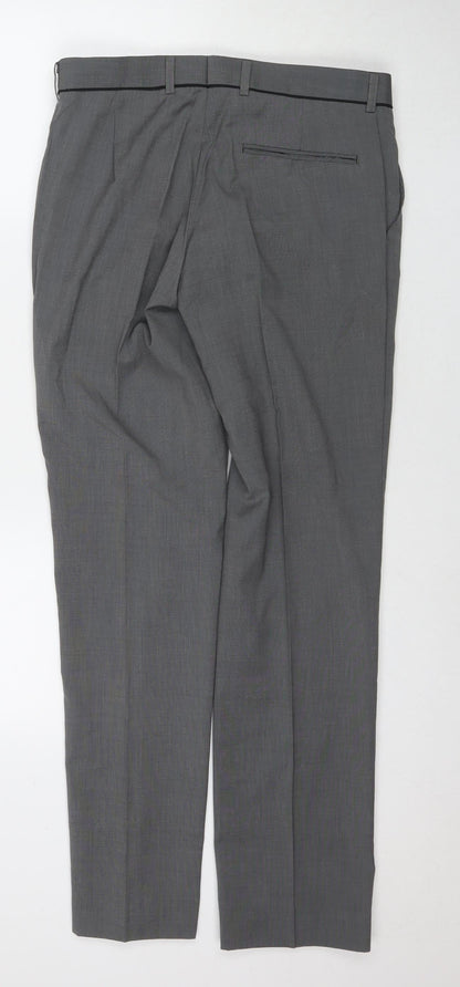 Back view of Taylor & Wright men’s grey polyester trousers, size 30, in, 31-inch leg regular zip