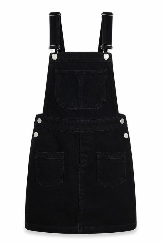 Missguided Womens Black Cotton Pinafore/Dungaree Dress Size 6 Square Neck Button