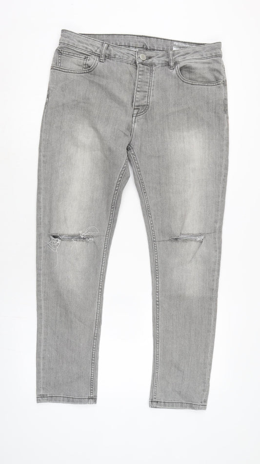 Denim & Co. Mens Grey Cotton Blend Straight Jeans Size 34 in L28 in Regular Button