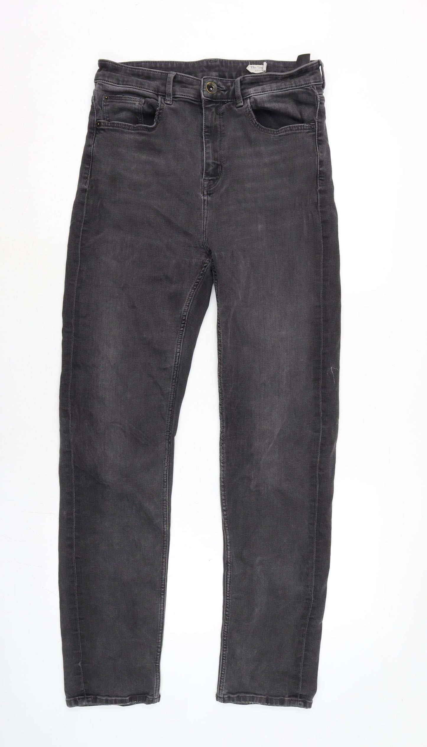Marks and Spencer Womens Grey Cotton Blend Straight Jeans Size 30 in L29 in Regular Zip