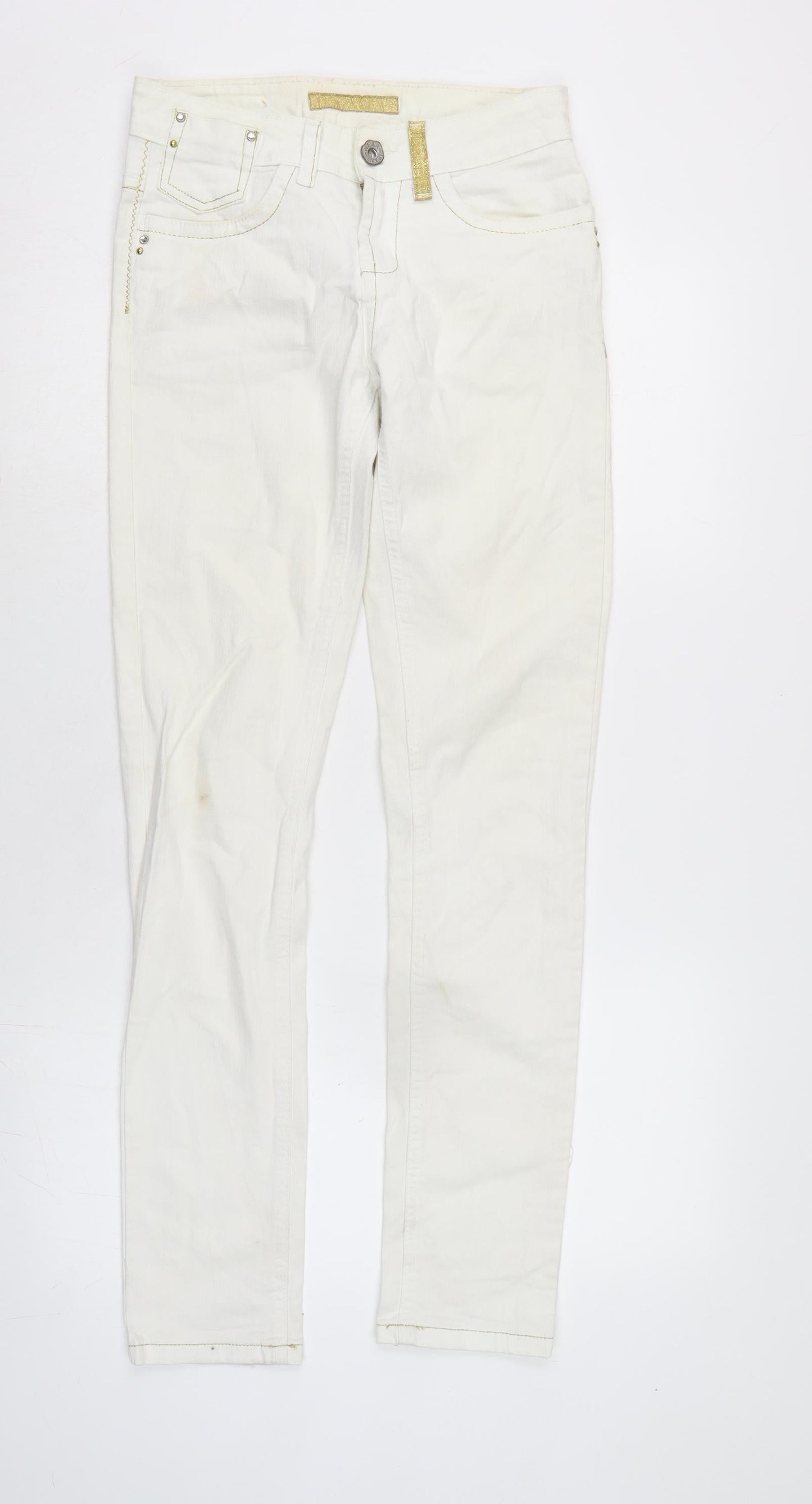 Denim & Co. Womens Ivory Cotton Blend Tapered Jeans Size 10 L30.5 in Regular Zip
