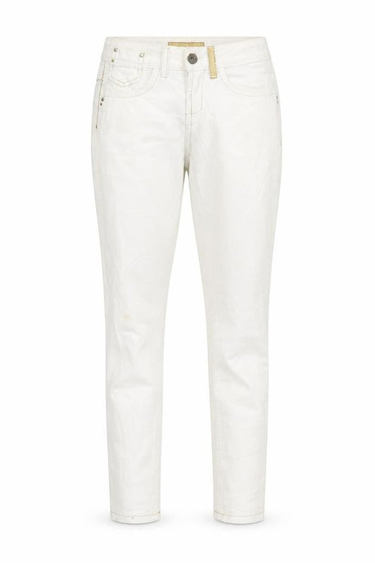 Denim & Co. Womens Ivory Cotton Blend Tapered Jeans Size 10 L30.5 in Regular Zip