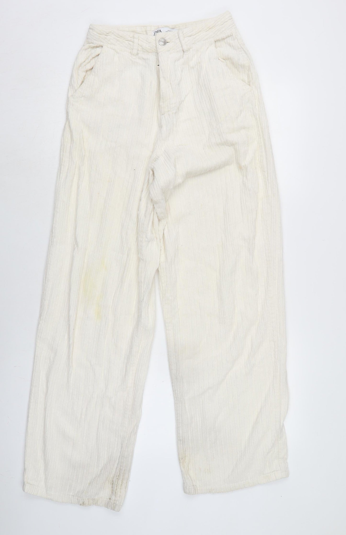 Zara Womens Ivory Cotton Trousers Size 8 L29 in Regular Zip