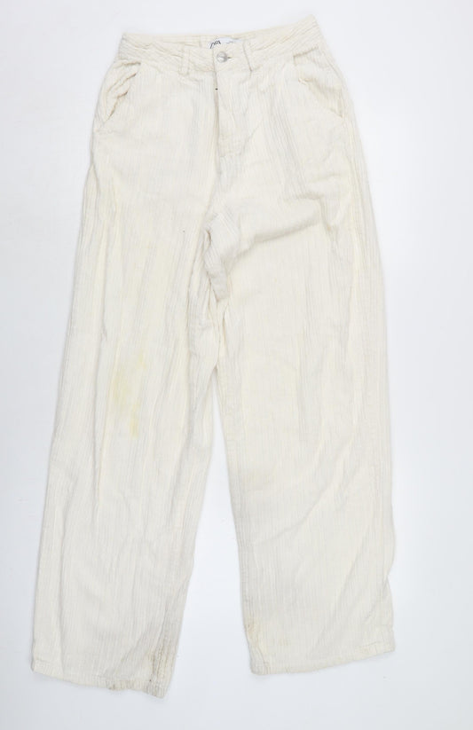 Zara Womens Ivory Cotton Trousers Size 8 L29 in Regular Zip