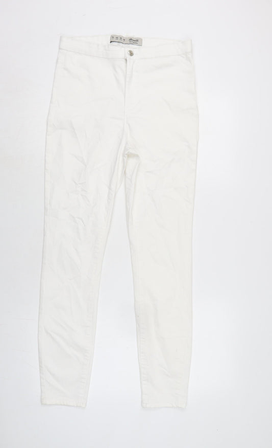 Denim & Co. Womens Ivory Cotton Blend Straight Jeans Size 14 L27.5 in Regular Zip