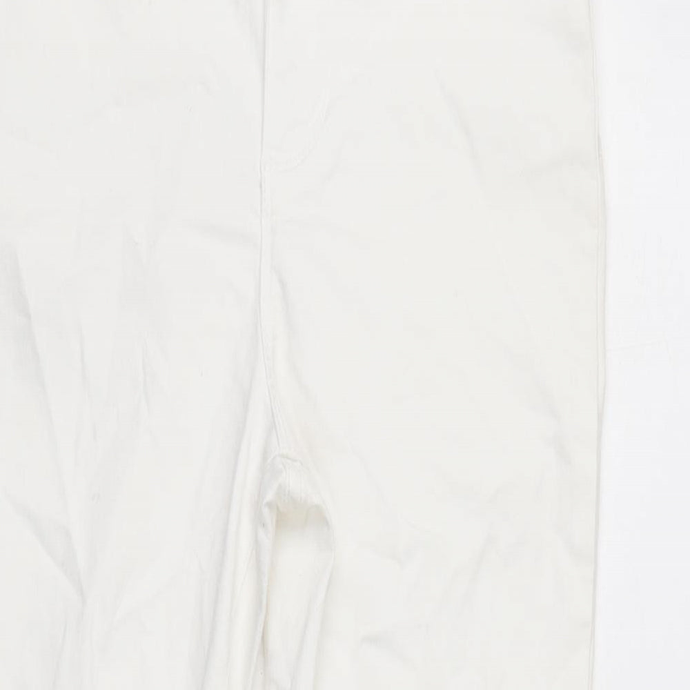 Denim & Co. Womens Ivory Cotton Blend Straight Jeans Size 14 L27.5 in Regular Zip