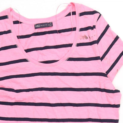 Marks & Spencer Womens Pink Cotton Basic T-Shirt Size 14 Crew Neck