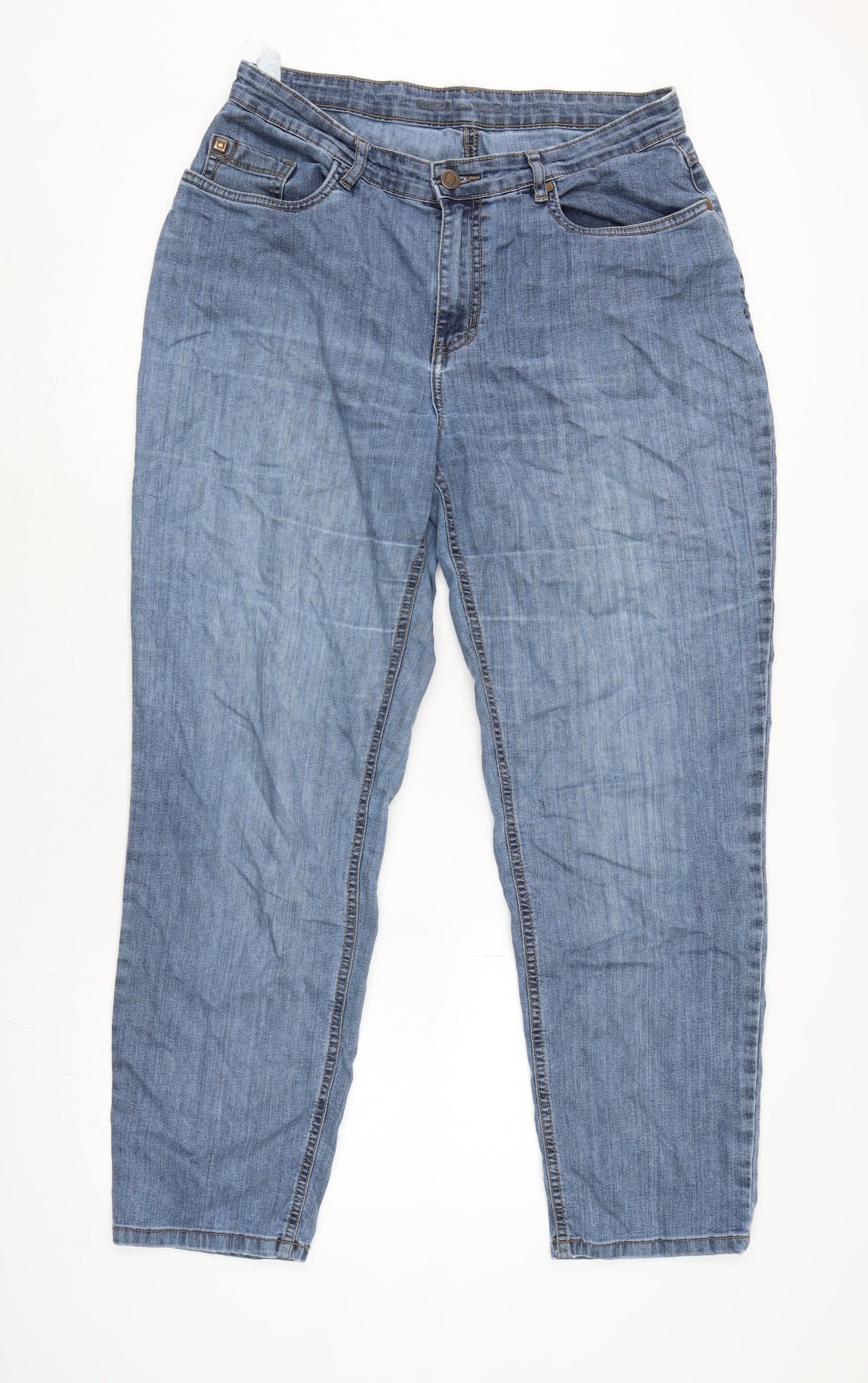 Marks and Spencer Womens Blue Cotton Straight Jeans Size 32 in L28.5 in Regular Zip