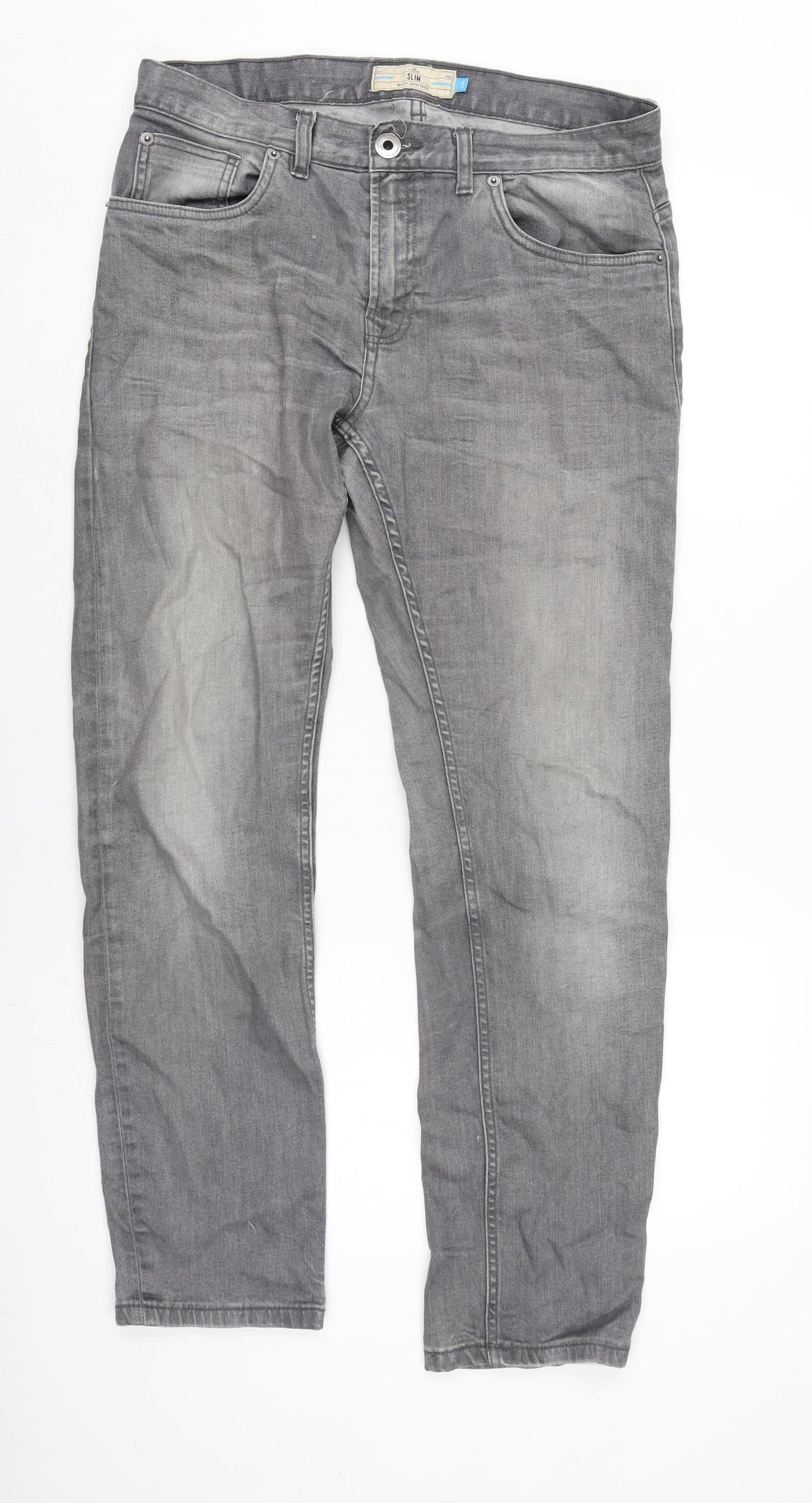 NEXT Mens Grey Cotton Blend Straight Jeans Size 33 in L29 in Regular Zip