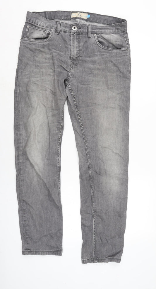 NEXT Mens Grey Cotton Blend Straight Jeans Size 33 in L29 in Regular Zip